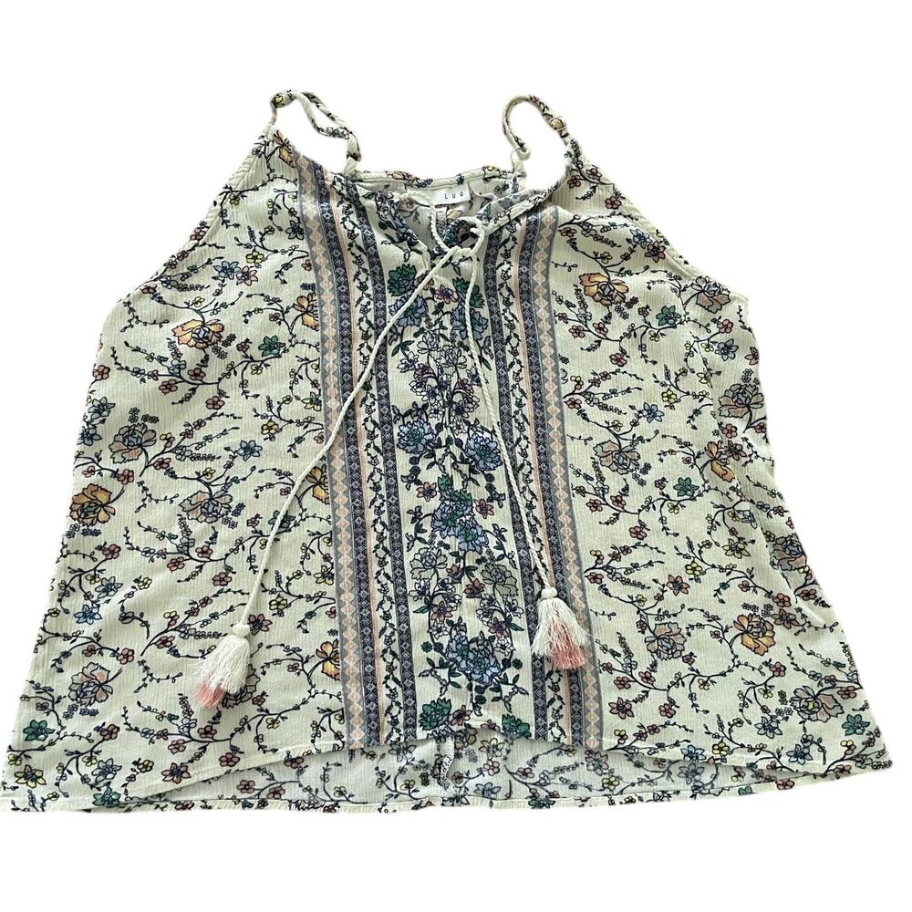 Boho Floral Tank Blouse Blue White LUQ brand size XL